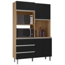 Ver imagem 2 de Armário de Cozinha Compacta 120cm 4 Portas Livia Amêndoa/Preto - AJL Móveis