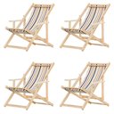 Ver imagem 1 de Conjunto 4 Espreguiçadeiras Preguiçosa Dobrável Madeira Maciça Natural com Tecido - Listrado Marrom