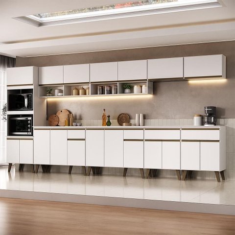 Cozinha Atlanta Pilot 19 Portas 4 Gavetas MDF-MDP 390cm Branco Móveis Carraro