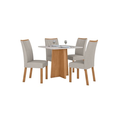 Conjunto Sala de Jantar Mesa Celebrare 90 Tampo Vidro Off White com 4 Cadeiras Apogeu - Lopas Amendo