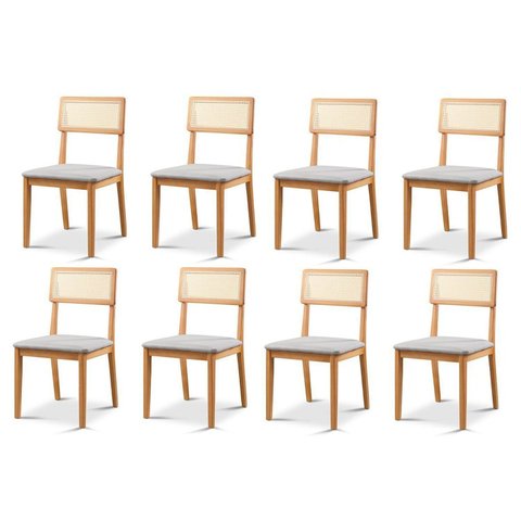 Kit com 8 Cadeiras de Jantar Ava Encosto Telinha Cinza