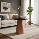 Ver imagem 1 de Mesa de Canto Cone Redonda Vidro Madeira 70cm Amadeirado Decoraper