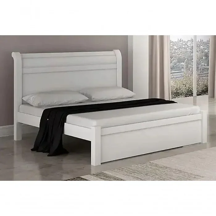 Cama Casal 187 com Detalhe na Cabeceira e Pés Reforçados de Madeira 100% Mdf:neve