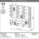 Ver imagem 3 de Guarda Roupa Closet 217,5cm 6 Gavetas 15 Prateleiras MDF Freijó com Preto Fosco