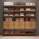 Ver imagem 1 de Guarda Roupa Closet 217,5cm 6 Gavetas 15 Prateleiras MDF Freijó com Preto Fosco