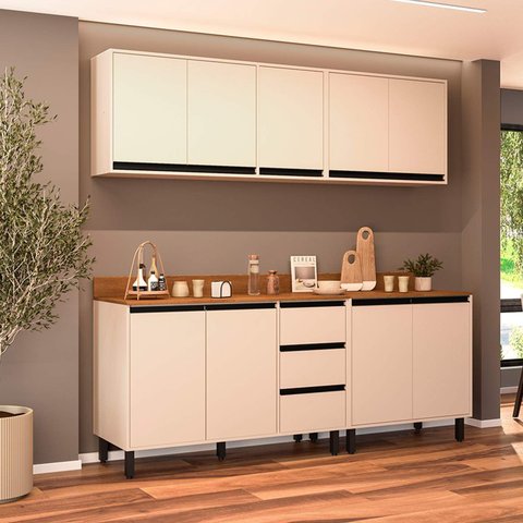 Armário de Cozinha Modulada Completa 4 Peças 200cm com Tampo 250040 Koya Politorno Móveis