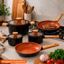 Ver imagem 2 de Jogo de Panelas de Indução Antiaderente Cerâmica Gourmet Preto 5 Peças - Hauskraft Premium