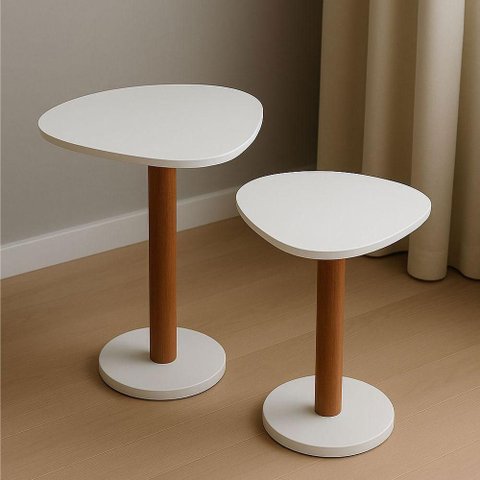 Kit 2 Mesas Laterais de Canto Monopé com Tampo Orgânico Branco