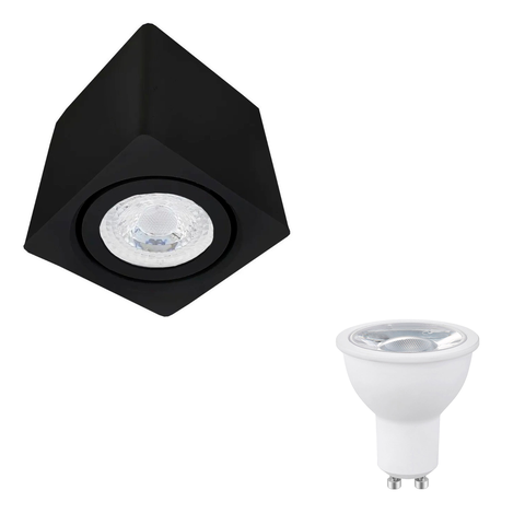 Kit 8 Spot Sobrepor Teto Beiral para Lâmpada Dicroica Preto Direcionável + 8 Lâmpadas Cor:preto - Br
