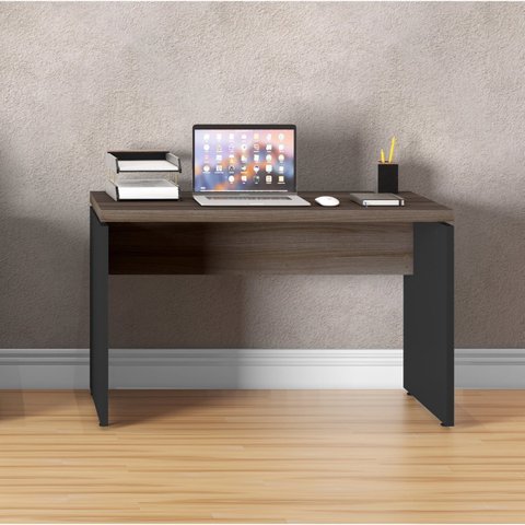 Escrivaninha Mesa Escritório Diretor PE40 120cm Walnut e Preto Marrom
