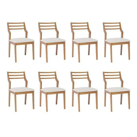 Kit 8 Cadeiras para Sala de Jantar Estofadas Damasco Bege/Madeira/Cru