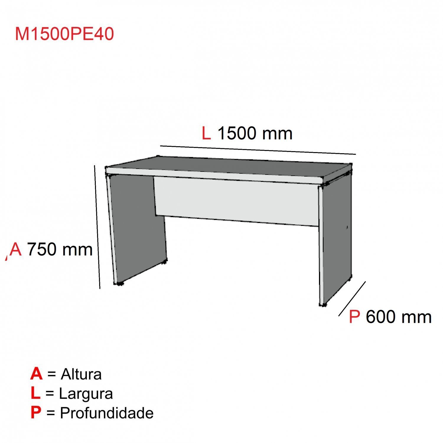 Mesa para Escritório 150cm X 60cm Pe40 Pandin Móveis  - 3
