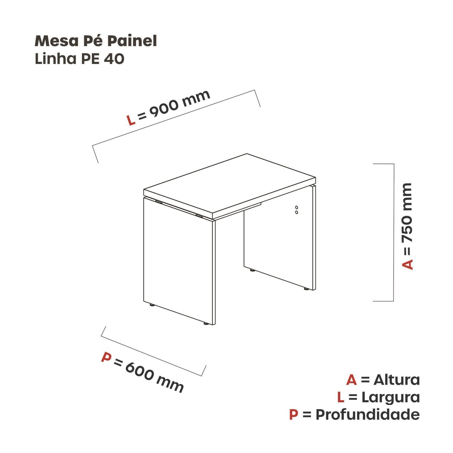 Mesa para Escritório 90cmx60cm Pe40  - 3