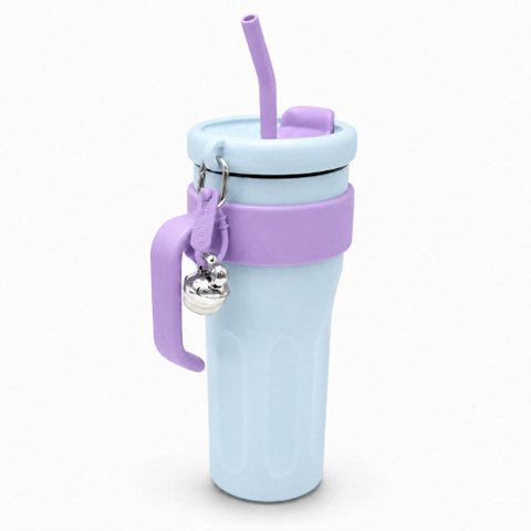 Copo Térmico 1100ml Ms-982 com Canudo de Inox com Alça Isolamento Térmico com Tampa 2 Funções:Azul C