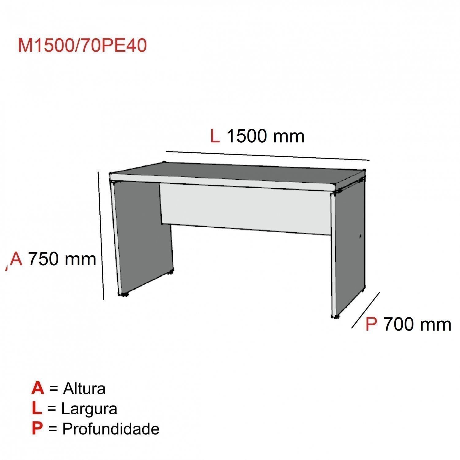 Mesa para Escritório Diretor 150x70cm PE40   - 3