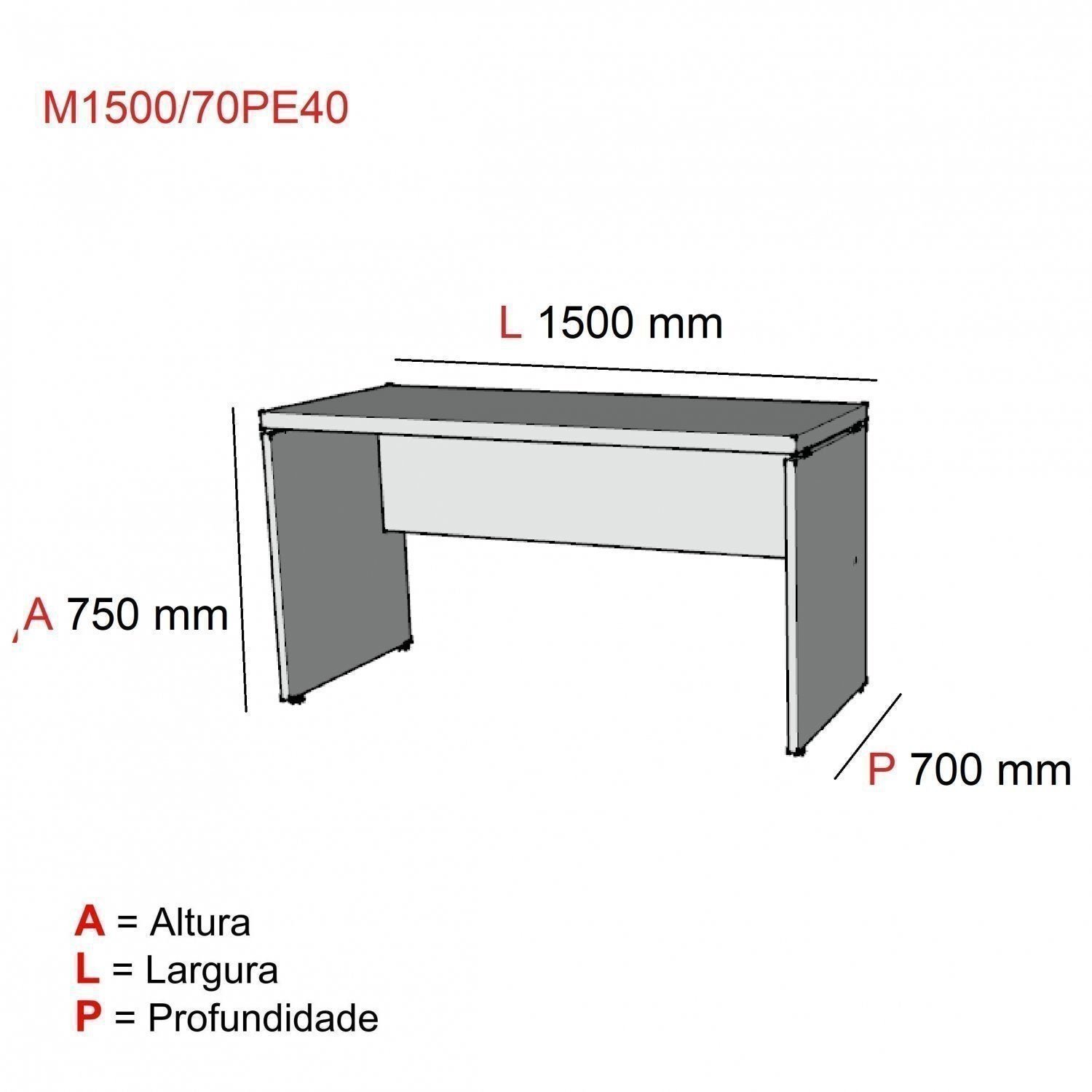 Mesa para Escritório Diretor 150x70cm PE40   - 4