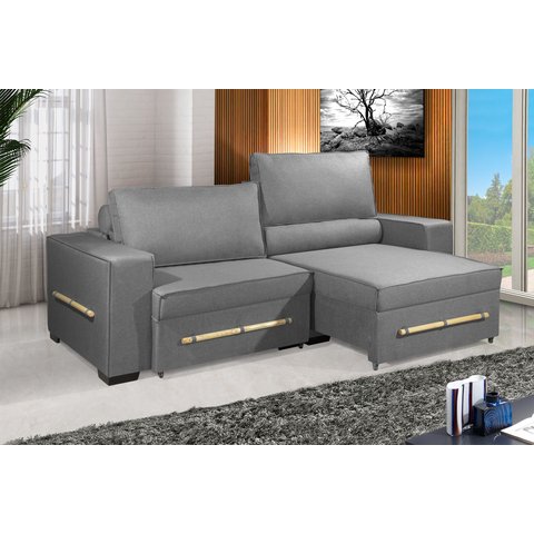 Sofá Retrátil e Reclinável 2.50m Estilo Estofados - Chayene com Softgel D33 Linho "cinza"