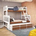 Ver imagem 1 de Treliche com Cama de Casal Branco Lavado/carvalho C/ Cama Auxiliar 3 Gavetas Madeira Pinus - Saraiva
