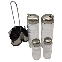 Galheteiro Porta Azeite Vinagre Saleiro Paliteiro Pimenta de Vidro com Suporte Inox 4 Peças - 5