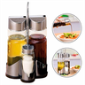 Galheteiro Porta Azeite Vinagre Saleiro Paliteiro Pimenta de Vidro com Suporte Inox 4 Peças - 1