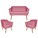 Ver imagem 1 de Kit Namoradeira + 2 Poltronas Decorativa Agatha Suede Rosa Pés Madeira Mz Decor