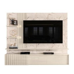 Bancada Suspensa Atena Tv 65 Polegadas 3 Portas com Led Cor Calacata Off White - Madetec - 1