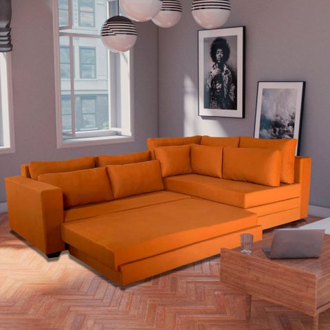 Sofá de Canto Sfc_ma 013 que Se Transforma em Sofá Cama de Casal Resistente e Confortável em Sarja 1