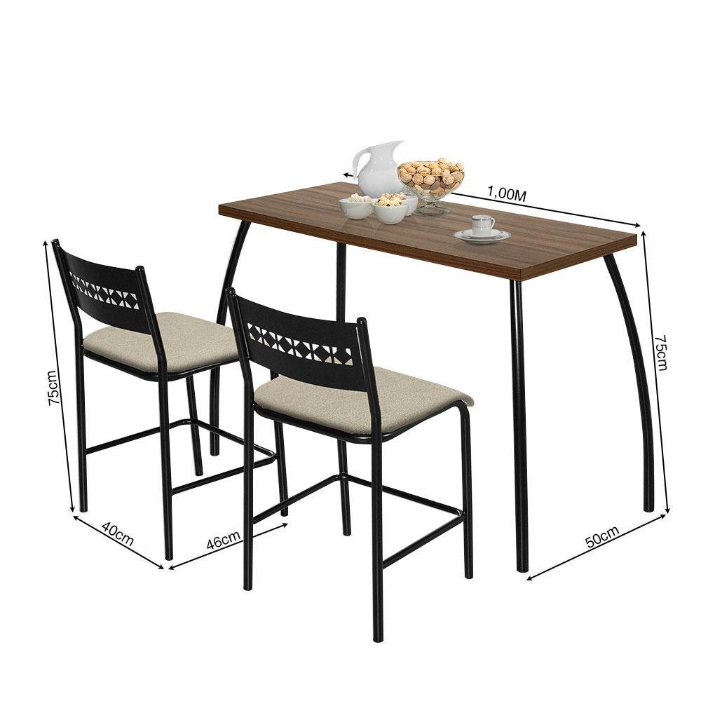 Mesa para Cozinha Pequena com Duas Cadeiras Preto e Bege Fit Flora Aço Nobre - 4