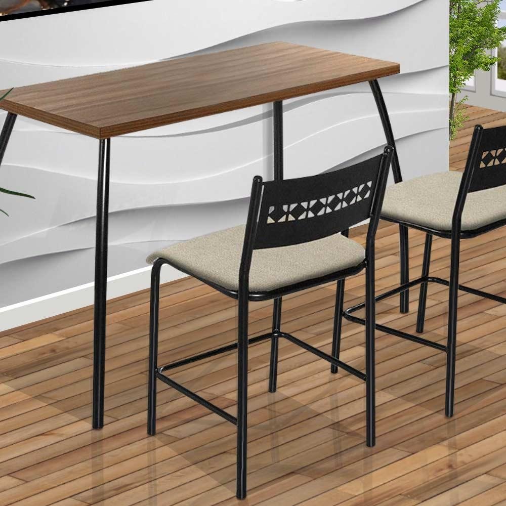 Mesa para Cozinha Pequena com Duas Cadeiras Preto e Bege Fit Flora Aço Nobre - 3