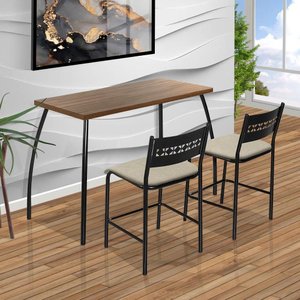 Mesa para Cozinha Pequena com Duas Cadeiras Preto e Bege Fit Flora Aço Nobre