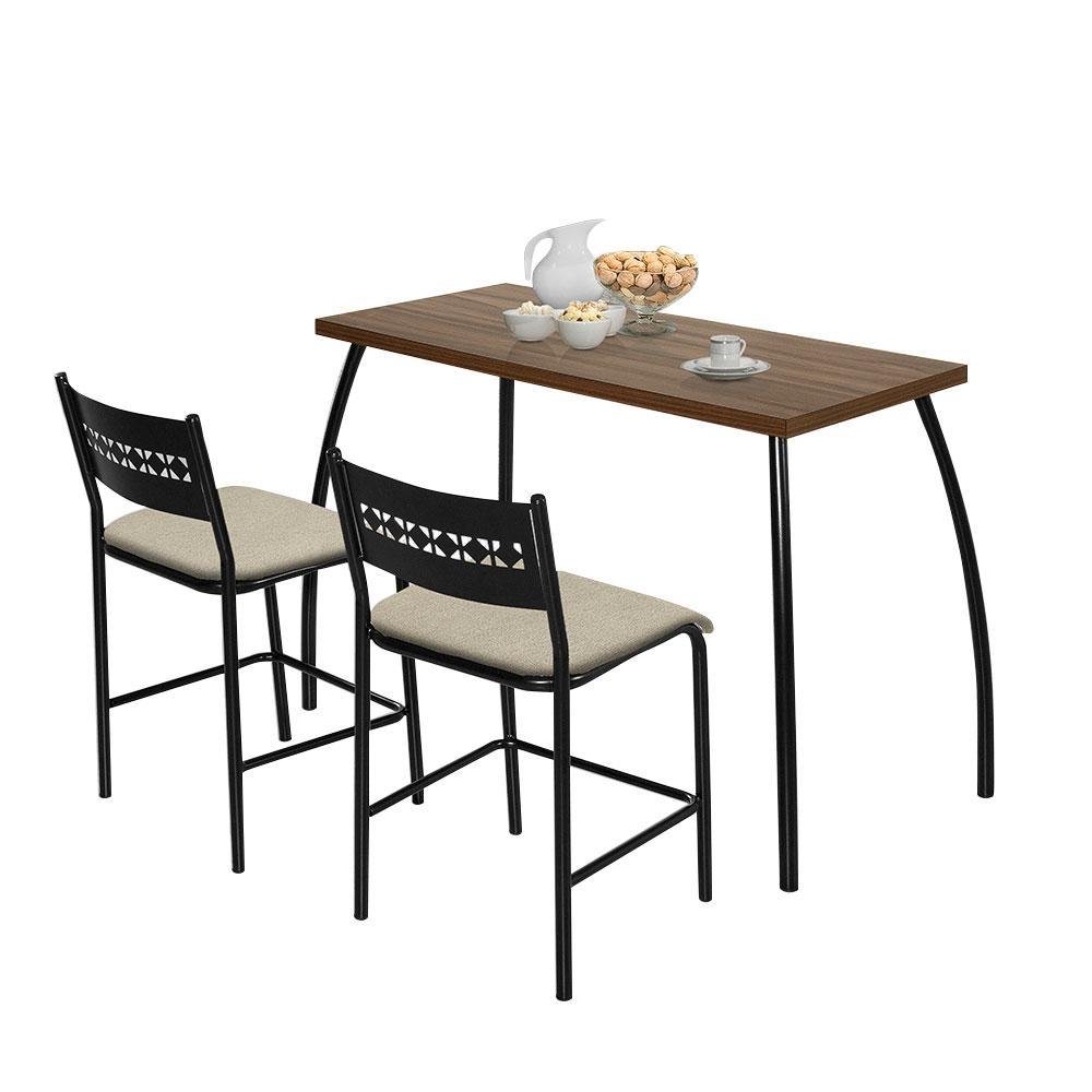 Mesa para Cozinha Pequena com Duas Cadeiras Preto e Bege Fit Flora Aço Nobre - 2