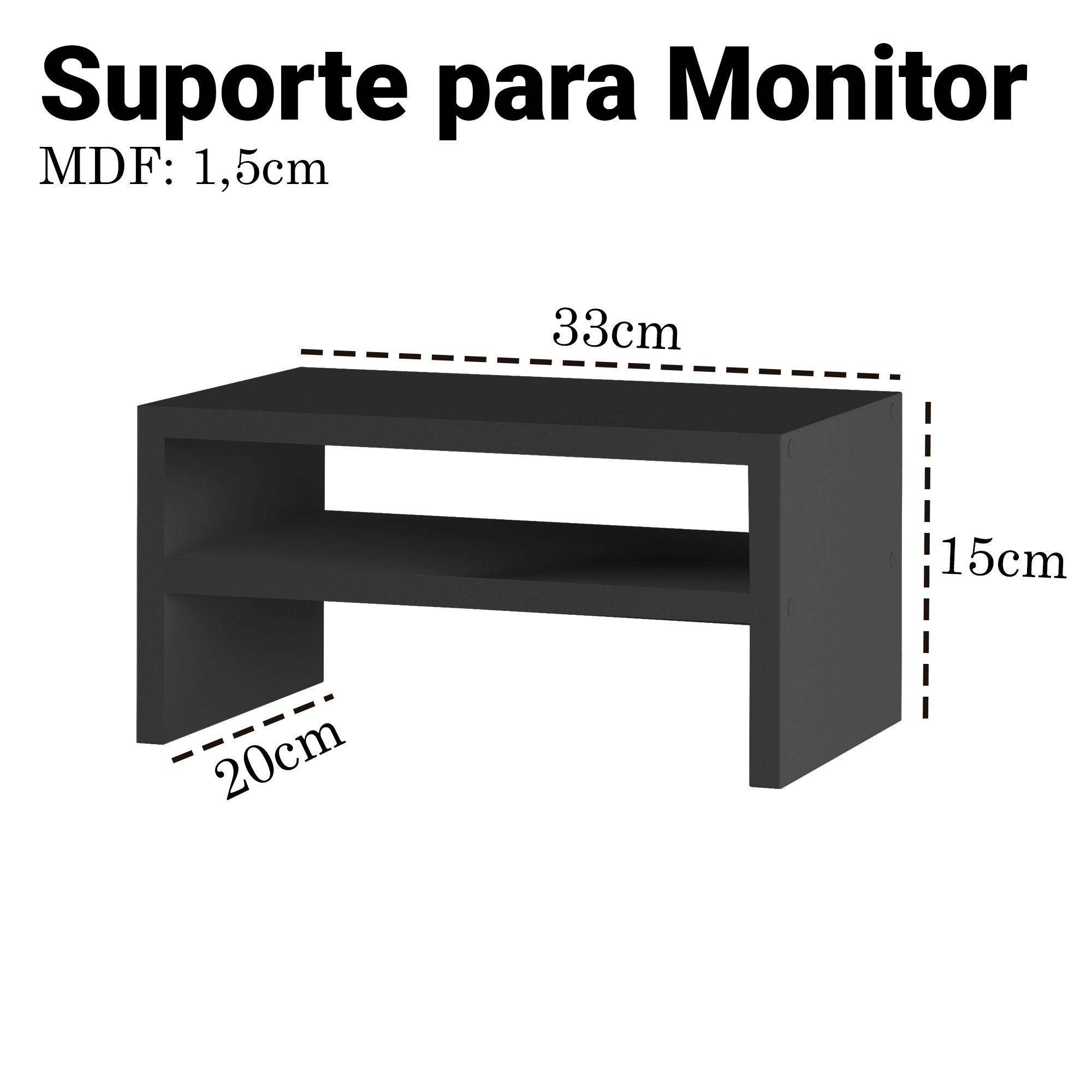 Suporte Elevado para Monitor em Mdf - Organizador de Mesa 15cm X 33cm - 2