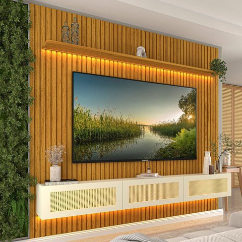 Estante Home para TV até 85 Polegadas Ripado com LED 100% MDF 250CMX228.8cm Nobre Native Marrom