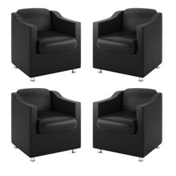 Kit 4 Poltronas Bia Courino Preto Consultorio Recepção Cor:courino Preta - 1