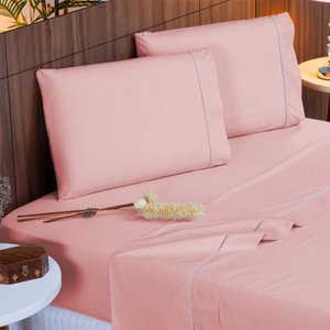 Jogo de Cama Queen 140 Fios Ponto Palito Rosé Valle Enxovais 4 Peças