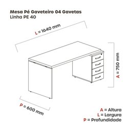 Mesa para Escritório 4 Gavetas PE40  - 3