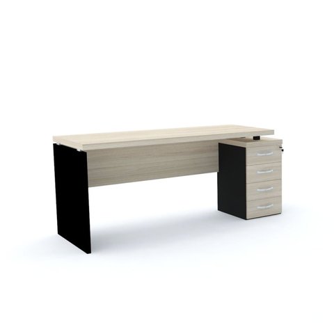 Escrivaninha Mesa Escritório Estação de Trabalho com Chave 4 Gavetas 164cm Nogueira Casablanca E Preto