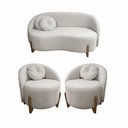 Ver imagem 2 de Kit 01 Sofá 2 Lugares + 02 Poltronas Orgânicos C/ Almofadas Curvo Sala Recepção Amsterdã Boucle Cinz