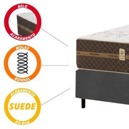 Cama Box Baú Casal Colchão Molas Flora Gazin + Box Sintético 52x138x188 Preto - 14