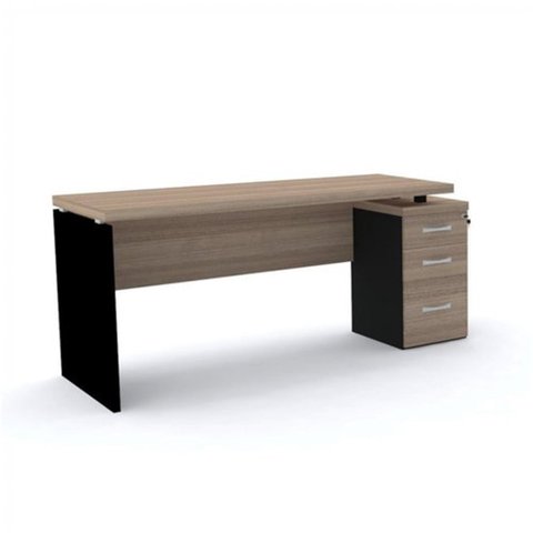 Escrivaninha Mesa Escritório Estação de Trabalho com Chave 164cm Noce Naturalle E Preto