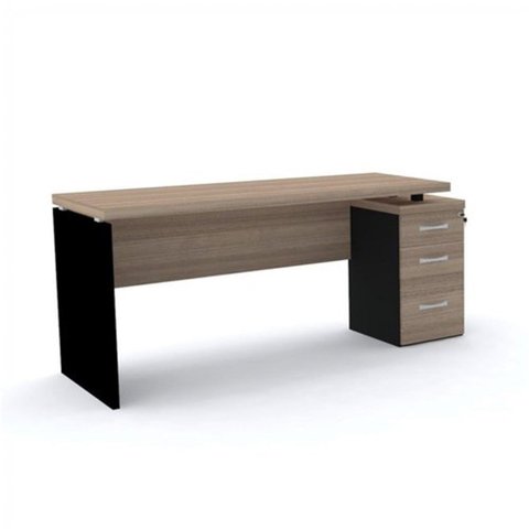 Escrivaninha Mesa Escritório Estação de Trabalho com Chave 164cm Noce Naturalle e Preto Marrom/Marromle