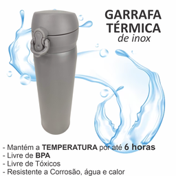 Garrafa Térmica Infantil Mini Garrafinha Inox Quente Frio Trava de Segurança Inquebrável 420 Ml Cinz - 4