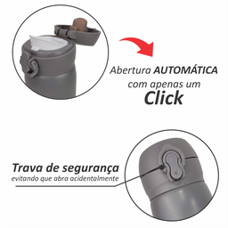 Garrafa Térmica Infantil Mini Garrafinha Inox Quente Frio Trava de Segurança Inquebrável 420 Ml Cinz - 6