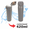 Garrafa Térmica Infantil Mini Garrafinha Inox Quente Frio Trava de Segurança Inquebrável 420 Ml Cinz - 2