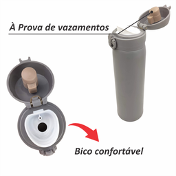 Garrafa Térmica Infantil Mini Garrafinha Inox Quente Frio Trava de Segurança Inquebrável 420 Ml Cinz - 7