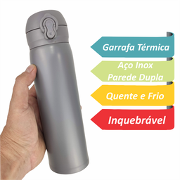 Garrafa Térmica Infantil Mini Garrafinha Inox Quente Frio Trava de Segurança Inquebrável 420 Ml Cinz - 3