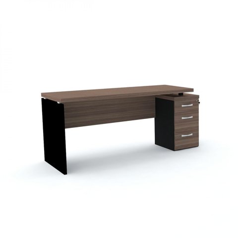 Escrivaninha Mesa Escritório Estação de Trabalho com Chave 164cm Walnut E Preto