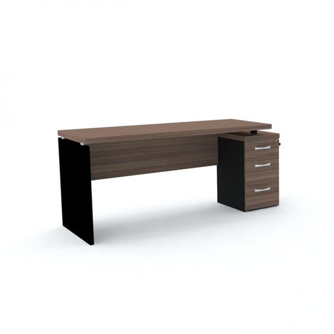Escrivaninha Mesa Escritório Estação de Trabalho com Chave 164cm Walnut e Preto
