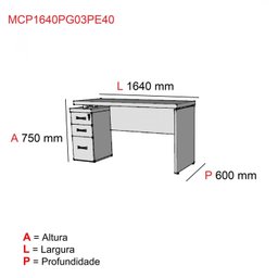 Mesa para Escritório 3 Gavetas Pe40   - 3