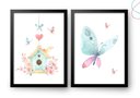 Ver imagem 1 de 2 Quadros Decoração Borboleta Passarinho Aquarela C/ Moldura:preta